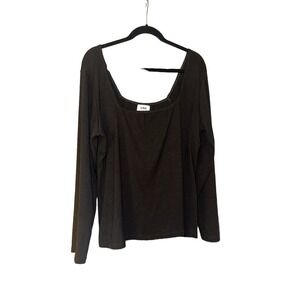 LNA Women's Long Sleeve Square Neck Pullover Casual Top Sz 2X Black